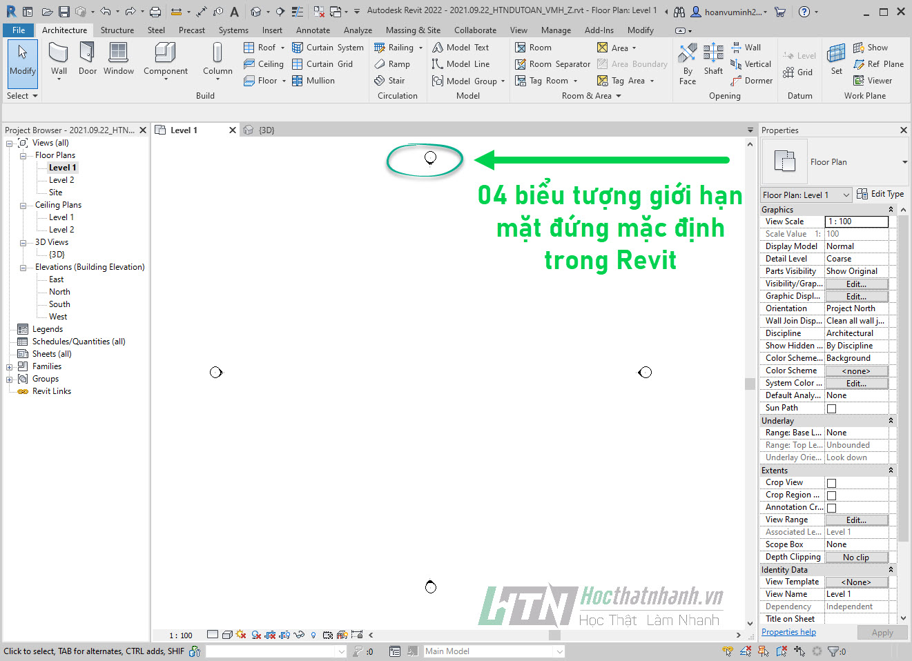 04 biểu tượng giới hạn mặt đứng mặc định trong Revit