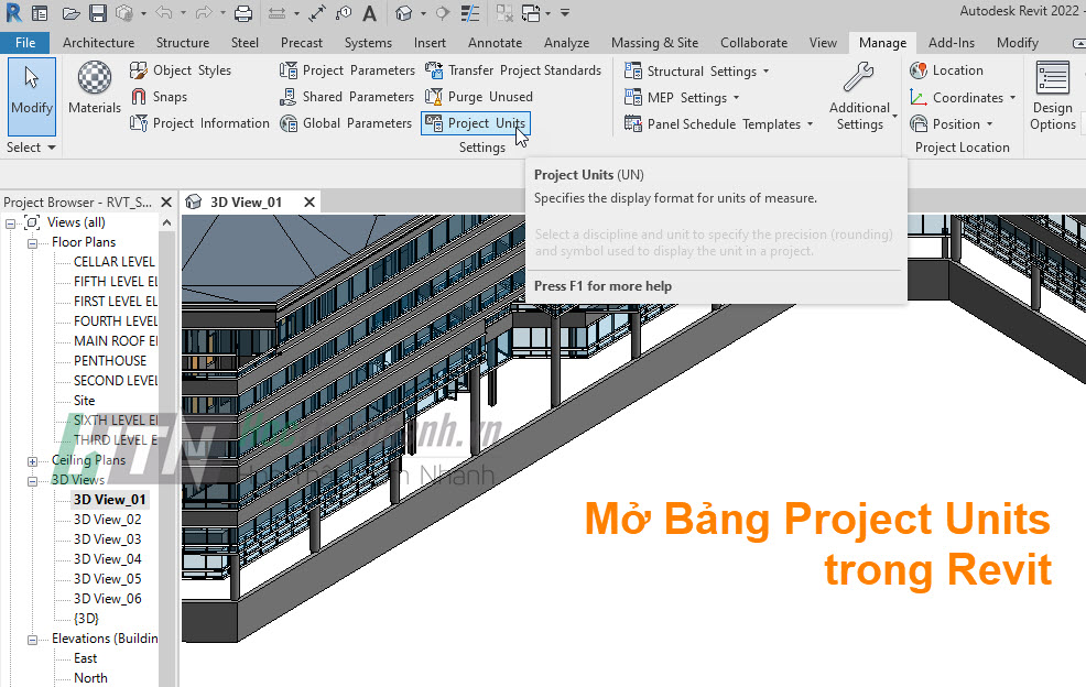 Bảng Project Units trong Revit