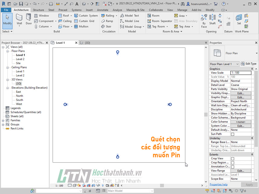 Cách Pin trong Revit - Bước 1