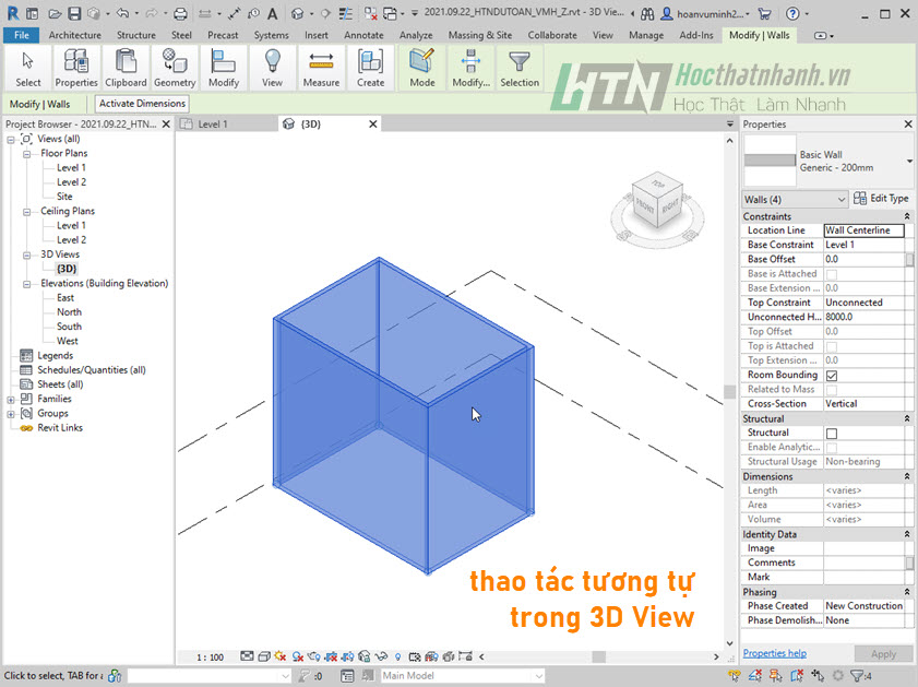 Chọn đối tượng trong Revit - 3D View