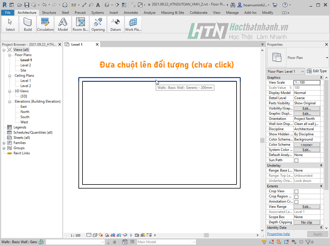 Chọn đối tượng trong Revit - Bước 1
