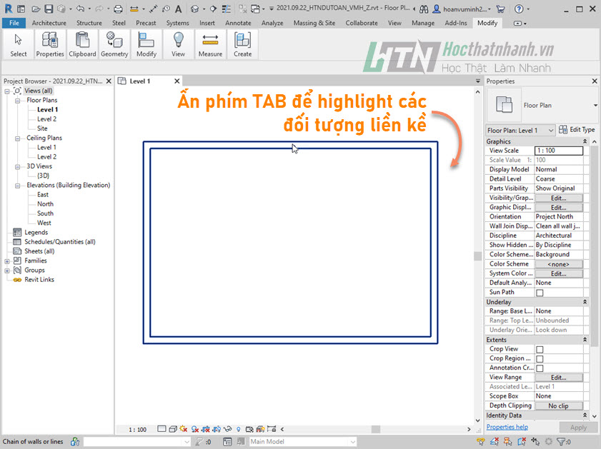 Chọn đối tượng trong Revit - Bước 2