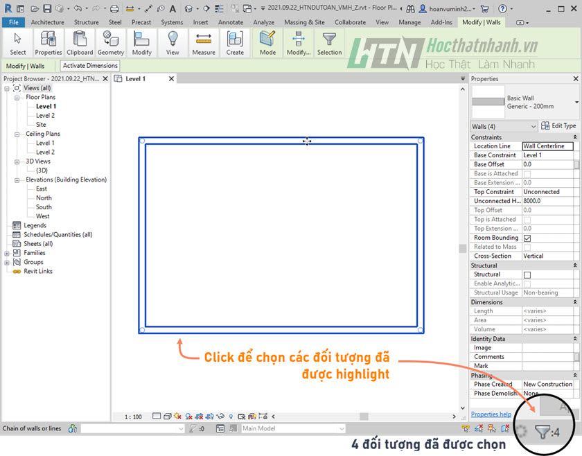 Chọn đối tượng trong Revit - Bước 3