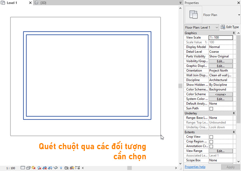 Chọn đối tượng trong Revit - Cách 3