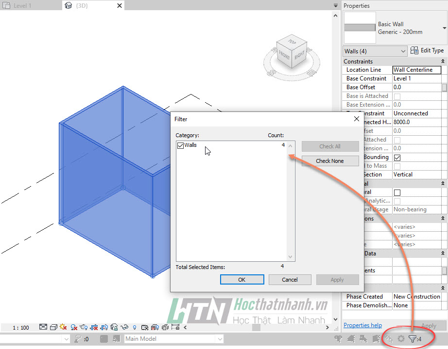 Chọn đối tượng trong Revit - Filter