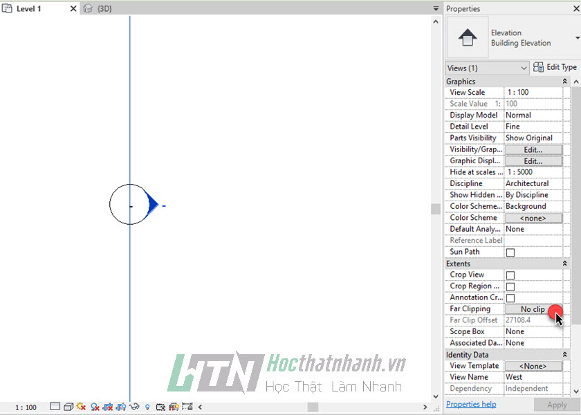 Thiết lập Far Clip Offset Revit - Bước 2