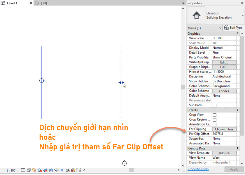 Thiết lập Far Clip Offset Revit - Bước 4