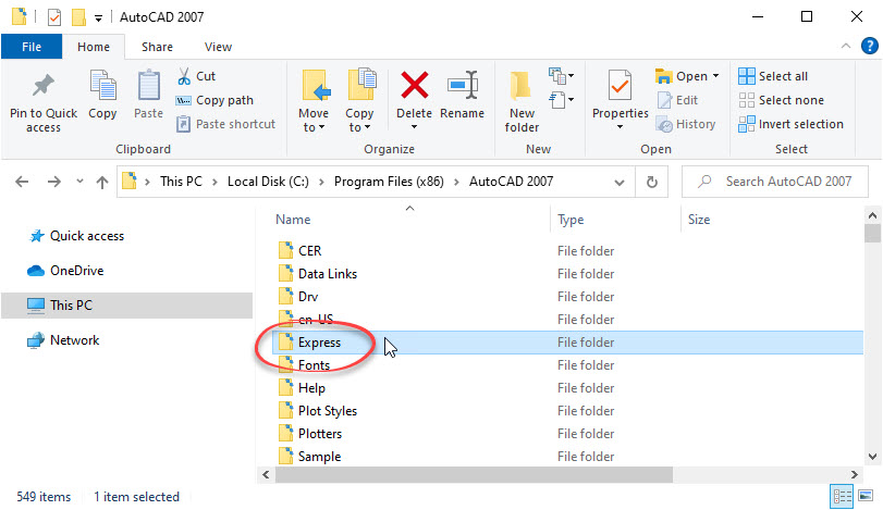 Paste thư mục Express tools cho AutoCAD trên máy