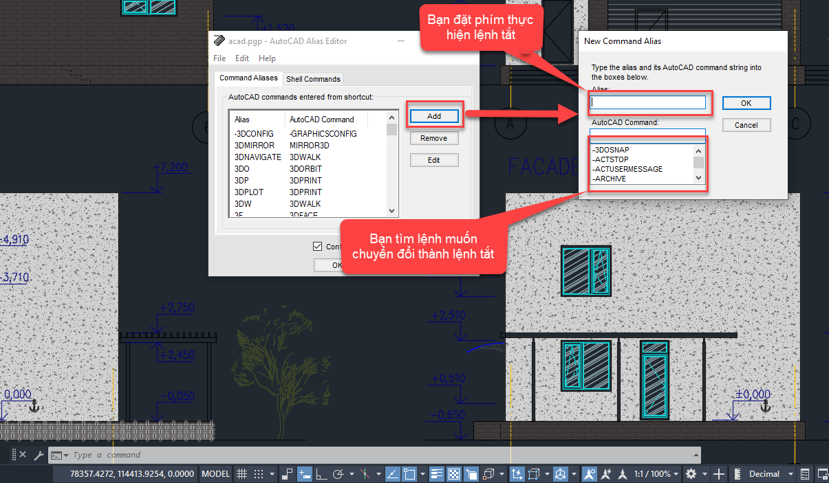 Cài đặt lệnh tắt trong CAD bằng cách sửa lệnh từ Command Aliases - Bước 2
