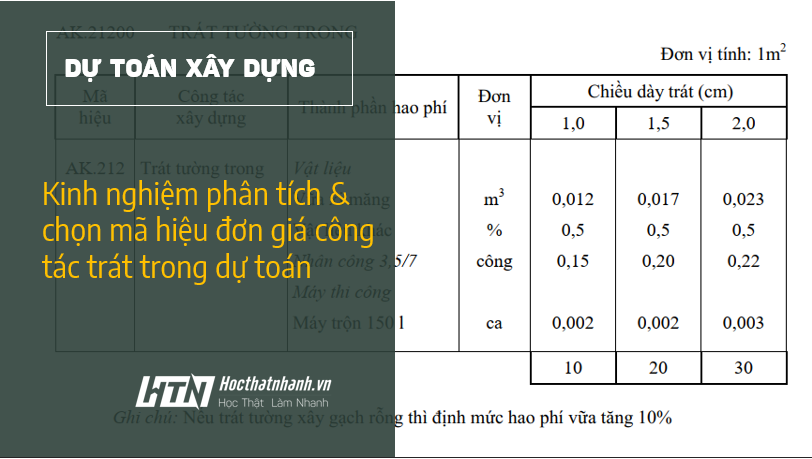 Kinh nghiệm phân tích & chọn mã hiệu đơn giá công tác trát trong dự toán