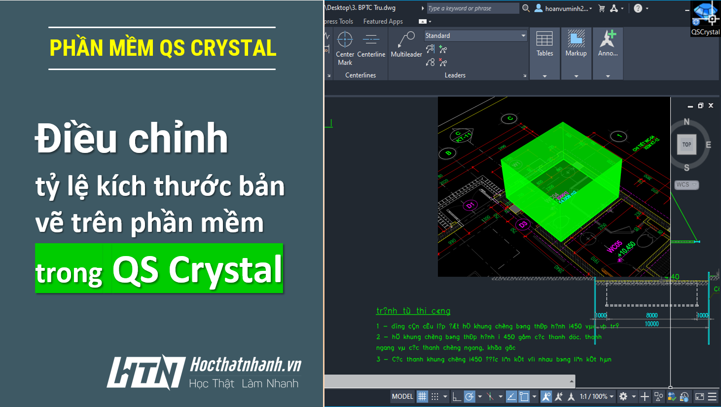 Điều chỉnh tỷ lệ kích thước bản vẽ trên phần mềm QS Crystal