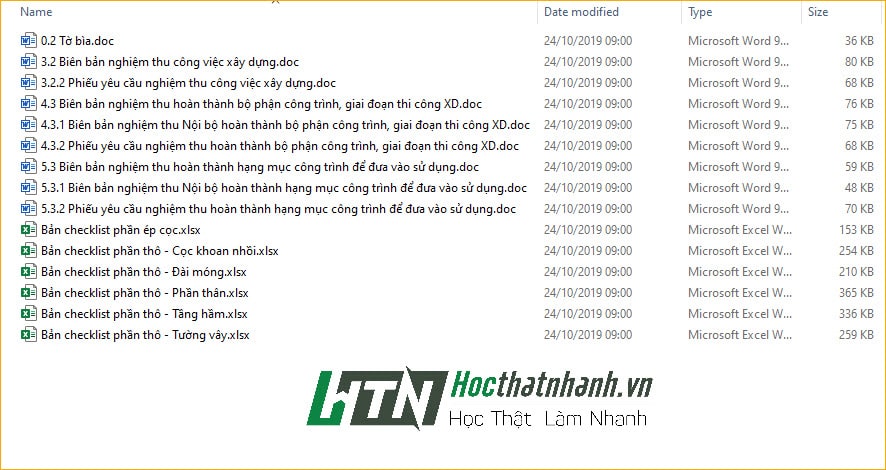Danh mục mẫu biên bản nghiệm thu công trình dân dụng