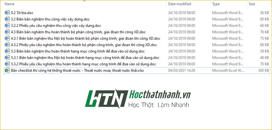 Danh mục biên bản nghiệm thu hệ thống thoát nước mưa, thoát nước thải
