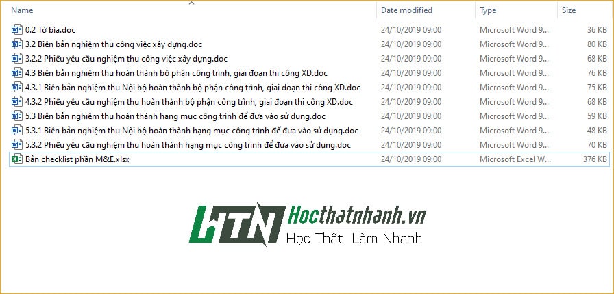 Danh mục biên bản nghiệm thu hạng mục cơ điện (ME)