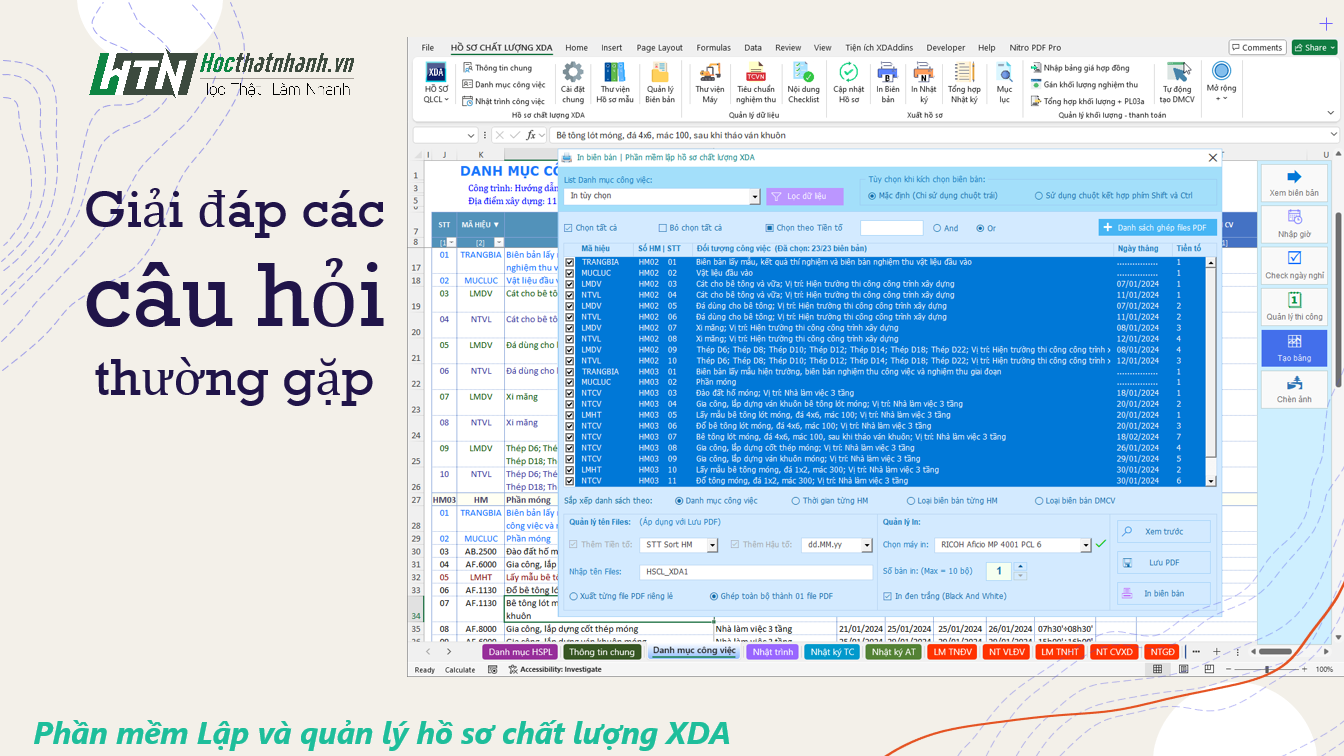 Giải đáp các câu hỏi thường gặp khi sử dụng phần mềm Lập và quản lý hồ sơ chất lượng XDA