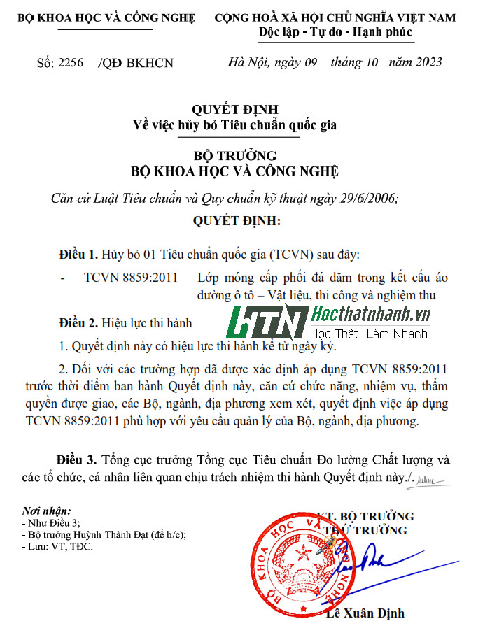 Quyết định của tiêu chuẩn TCVN 8859 2023